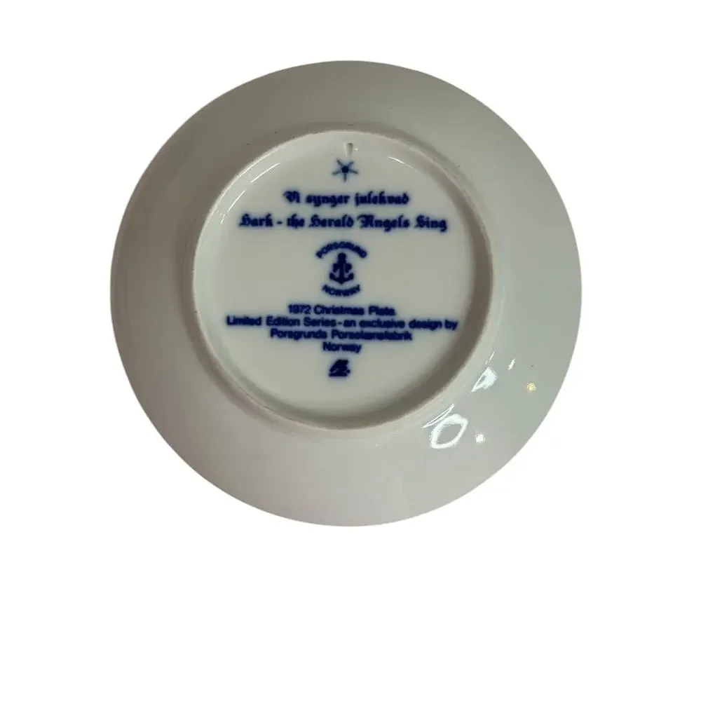 Porsgrund Norway Christmas Plate hark the herald Angels Sing Julen 1972 Blue 7